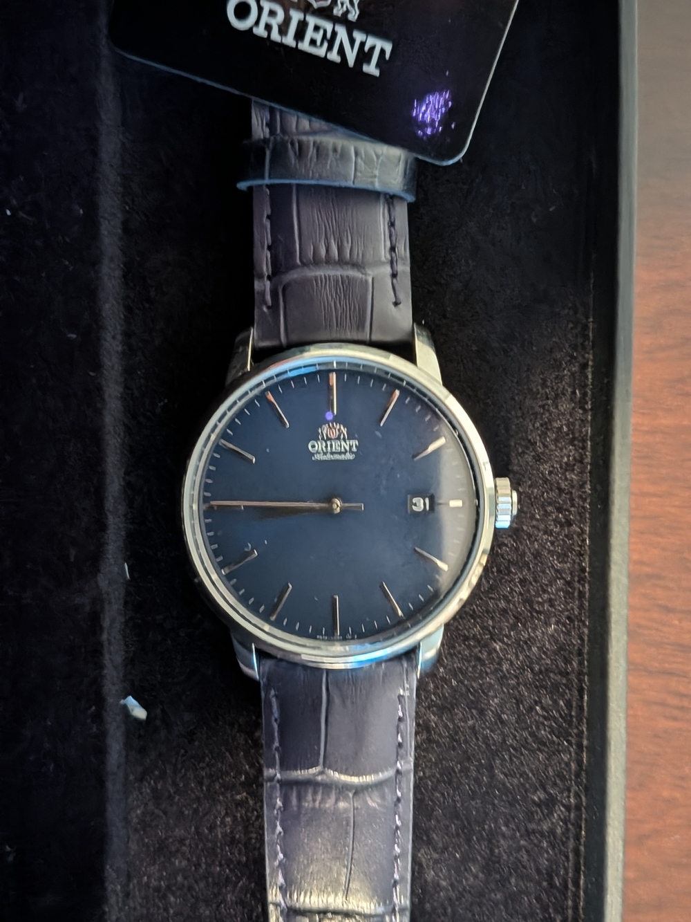 Orient Contemporary Classic Blue Dial Leather Strap Watch